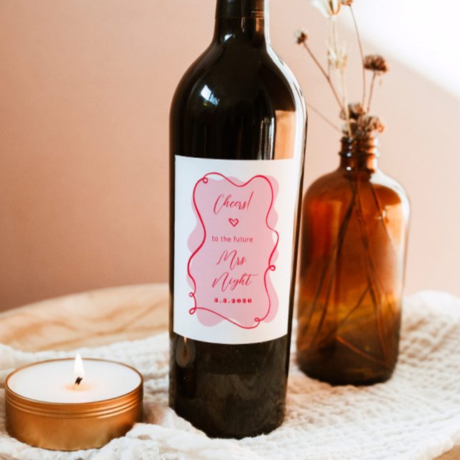 Retro wave pink and red bridal shower Cheers Wine Label (Creator Uploaded)