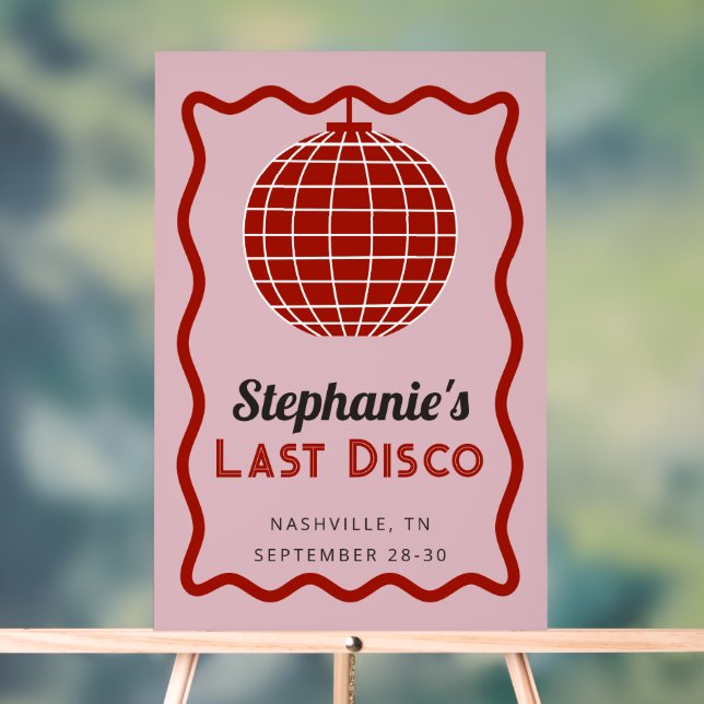 Retro Wave Pink and Red Last Disco Bachelorette  Acrylic Sign (Neutral)