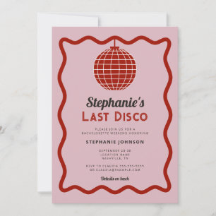 Retro Wave Pink and Red Last Disco Bachelorette  Invitation