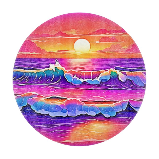 Retro Wave Sunset Serenity Cutting Board (Front)