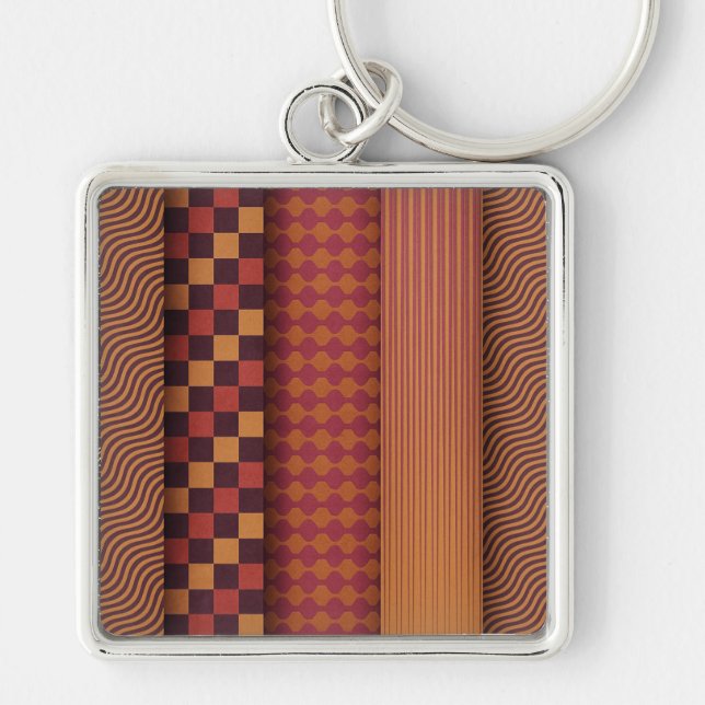 Retro Waves and Geometric Midcentury Pattern Keychain (Front)