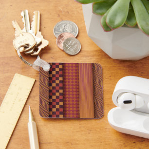Retro Waves and Geometric Midcentury Pattern Keychain