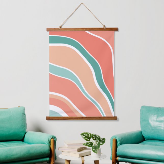 Retro Waves - Orange and Green Hanging Tapestry (Living Room)