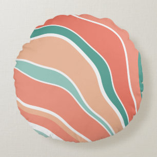Retro Waves - Orange and Green Round Pillow