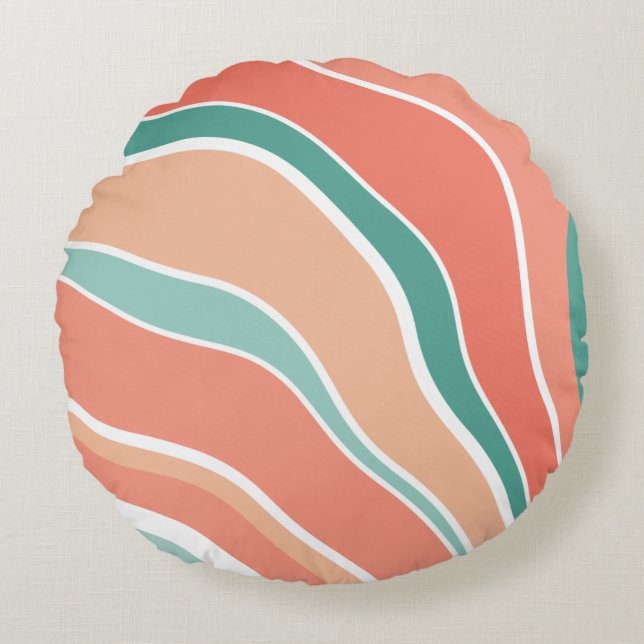 Retro Waves - Orange and Green Round Pillow (Front)
