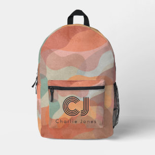 Retro Wavy Abstract Custom Monogram Backpack