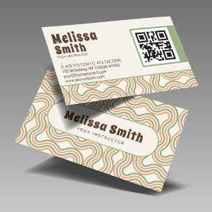 Retro Wavy Abstract Custom QR Code Business Card