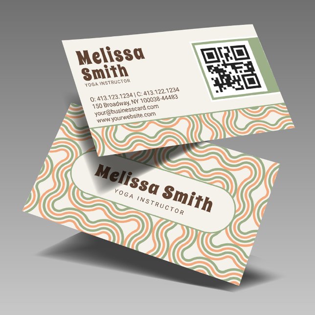 Retro Wavy Abstract Custom QR Code  Business Card (Creator Uploaded)