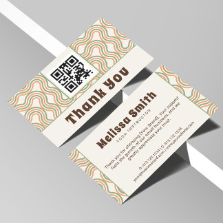 Retro Wavy Abstract QR Code Business Thank You Enclosure Card