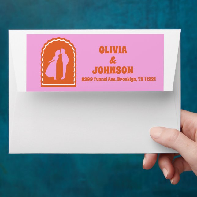 Retro Wavy Arch Pink Orange Personalized Wedding Envelope (Hand)