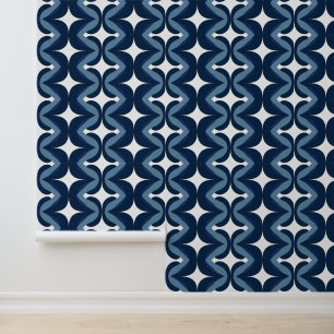 Retro Wavy Blue and White Stripe Pattern  Wallpaper