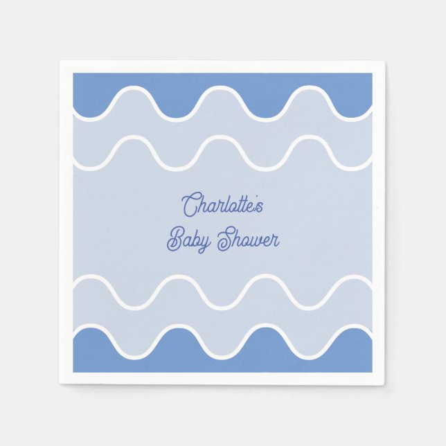 Retro Wavy Blue Curve Baby Shower Napkin (Front)