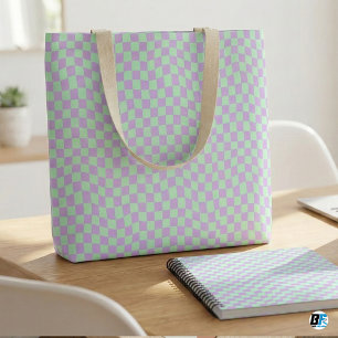 Retro Wavy Chequerboard Pastel Mint Green Lavender Wrapping Paper