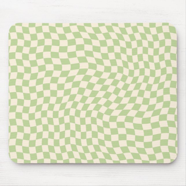 Retro Wavy Chequered Pattern Green Aesthetic Mouse Pad (Front)