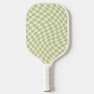 Retro Wavy Chequered Pattern Green Pickleball Paddle