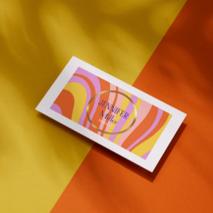 Retro Wavy Colourful Lines Social Media QR code Business Card