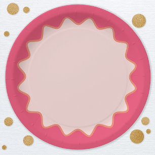 Retro Wavy Curve Border Blush Hot Pink Paper Plate