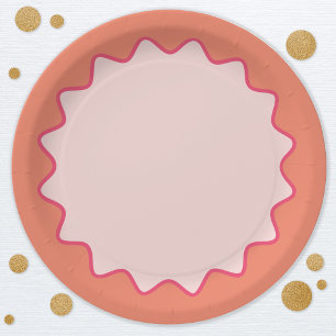 Retro Wavy Curve Border Blush Pink Peach Paper Plate