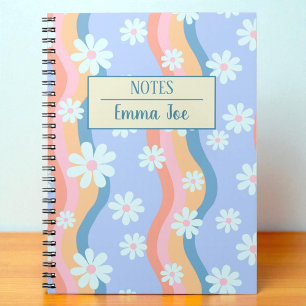 Retro Wavy Daisy Flowers Personalized with Name Notebook