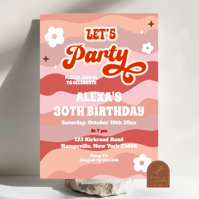 Retro Wavy Faisons la fête des adultes Invitation  (Créateur téléchargé)