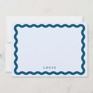 Retro Wavy Frame Blue Personalized Note Card