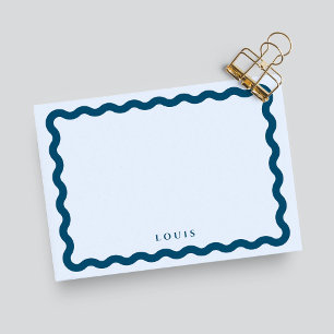 Retro Wavy Frame Blue Personalized Note Card