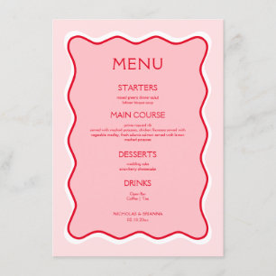 Retro Wavy Frame Red and Pink Wedding Menu