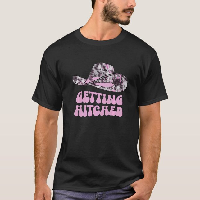 Retro Wavy Getting Hitched Getting Rowdy Bachelore T-Shirt (Front)