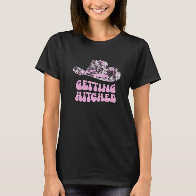Retro Wavy Getting Hitched Getting Rowdy Bachelore T-Shirt (Front)