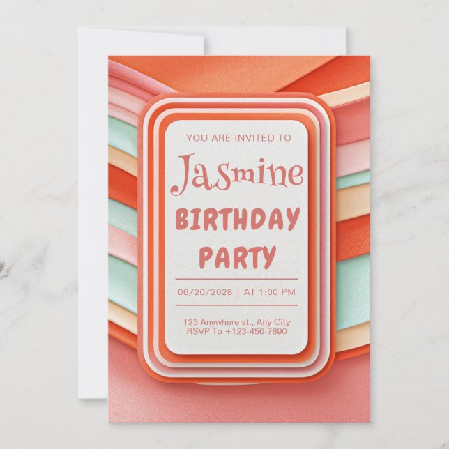 Retro Wavy Gummy Abstract Frame Birthday Invitation (Front)