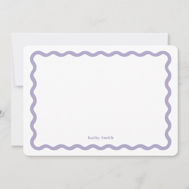 Retro Wavy Lavender Modern Personalized Stationery Card (Front)