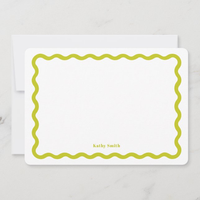 Retro Wavy Lime Modern Personalized Stationery Card (Front)