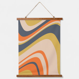 Retro Wavy Lines - Orange, Navy, Yellow, Beige Hanging Tapestry