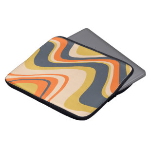 Retro Wavy Lines - Orange, Navy, Yellow, Beige Laptop Sleeve