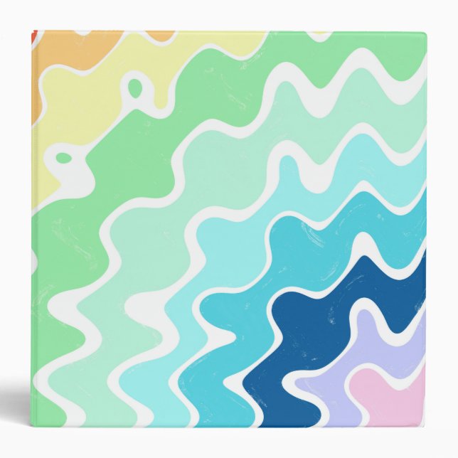Retro Wavy Lines Pastel Rainbow Colours Pattern Binder (Front)