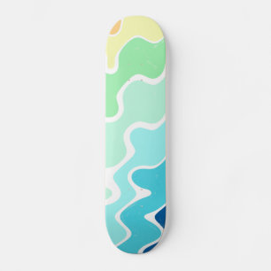 Retro Wavy Lines Pastel Rainbow Colours Pattern Skateboard