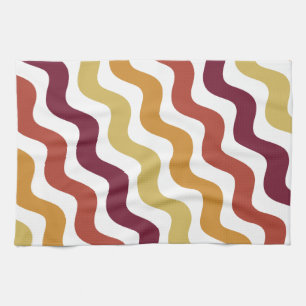 Retro wavy lines - Warm color Kitchen Towel