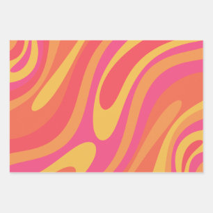 Retro Wavy Loops Trippy Colorful Abstract Pattern Wrapping Paper Sheet