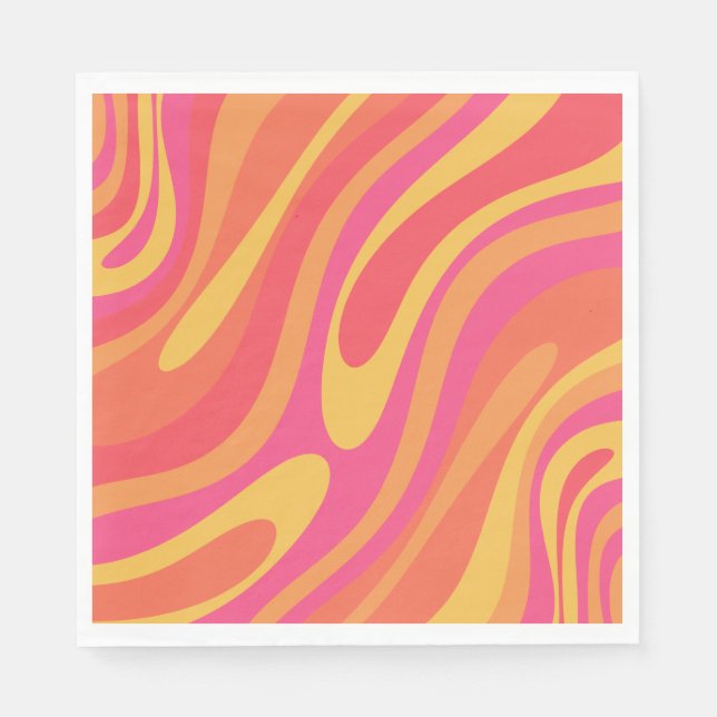 Retro Wavy Loops Trippy Colourful Abstract Pattern Napkin (Front)