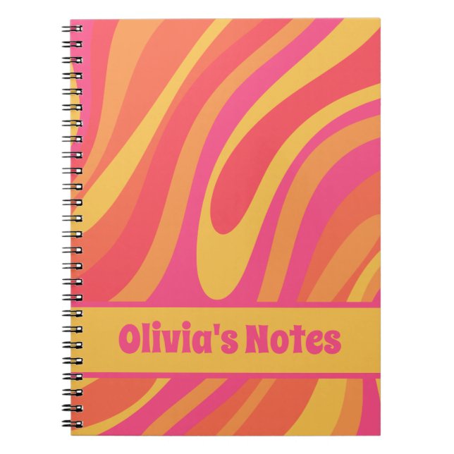 Retro Wavy Loops Trippy Colourful Abstract Pattern Notebook (Front)