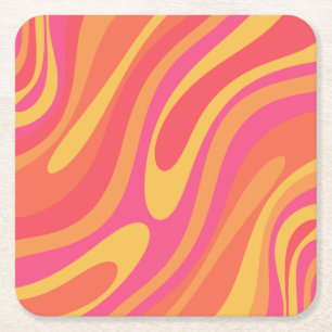 Retro Wavy Loops Trippy Colourful Abstract Pattern Square Paper Coaster