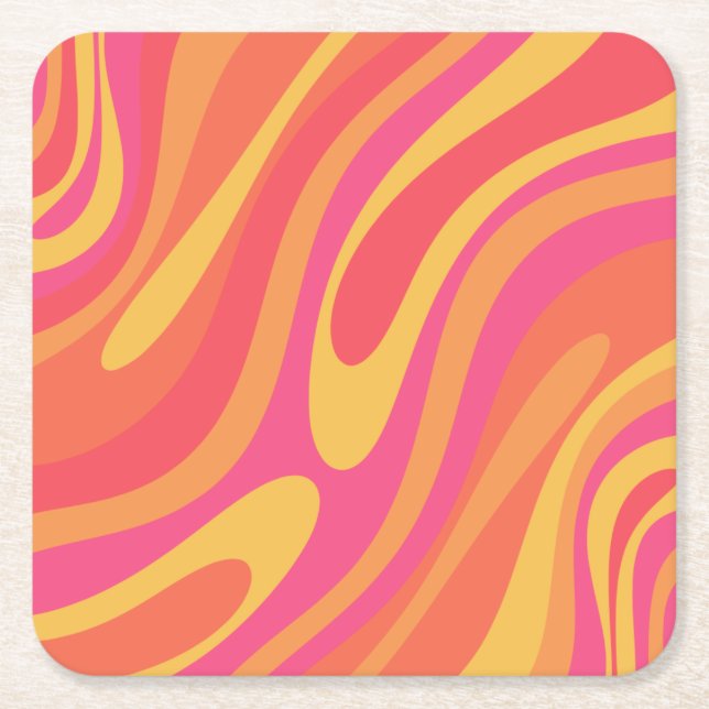 Retro Wavy Loops Trippy Colourful Abstract Pattern Square Paper Coaster (Front)