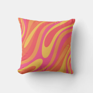 Retro Wavy Loops Trippy Colourful Abstract Pattern Throw Pillow
