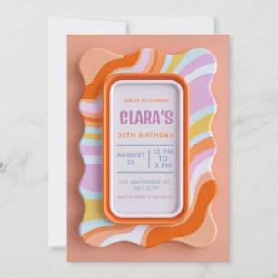 Retro Wavy Pastel 3D Gummy Frame Birthday Invitation