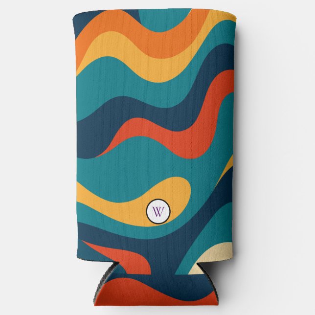 Retro Wavy Pattern Modern Abstract  Seltzer Can Cooler (Front)