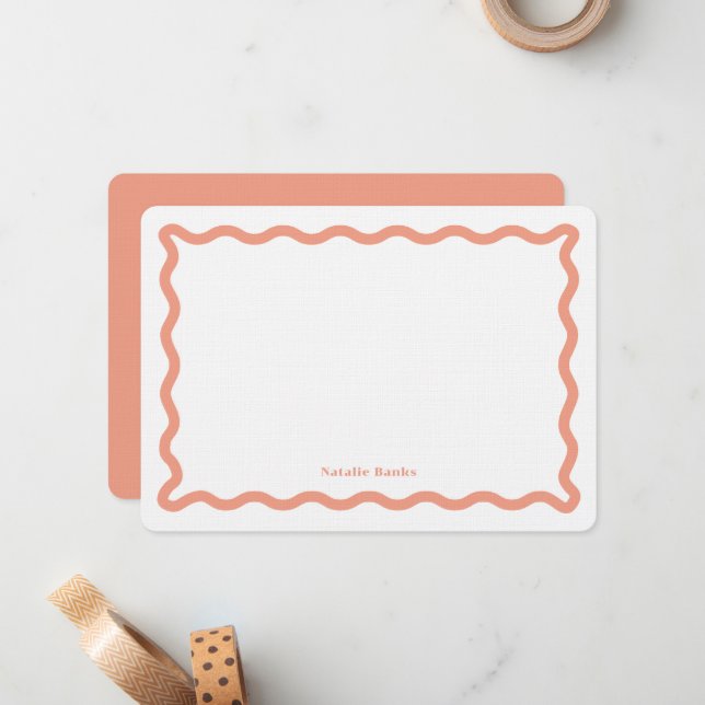 Retro Wavy Personalized Stationery Card (Front/Back In Situ)