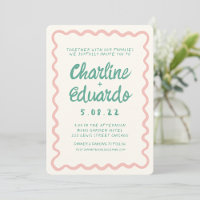 Retro Wavy Pink and Green Handwriting Wedding