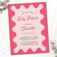 Retro Wavy Pink Curve Baby Shower Invitation