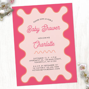 Retro Wavy Pink Curve Baby Shower Invitation Postcard