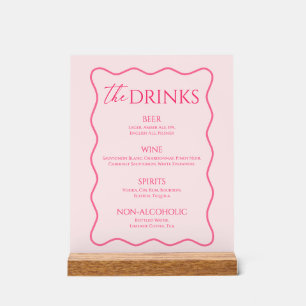 Retro Wavy Pink Drink Menu Bar Acrylic Sign